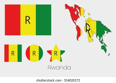 Illustrated Multiple Shapes Set with the Flag of Rawanda
