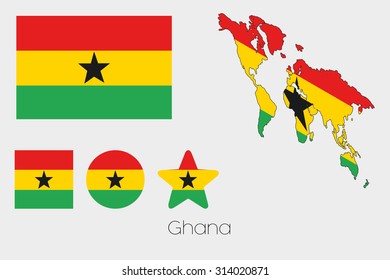 Illustrated Multiple Shapes Set with the Flag of Ghana