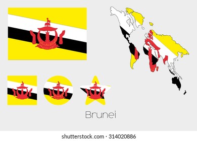 Illustrated Multiple Shapes Set with the Flag of Brunei
