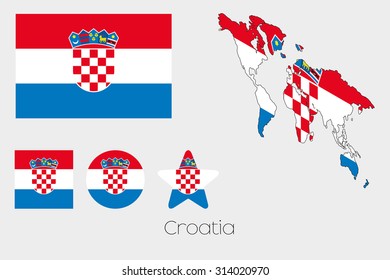Illustrated Multiple Shapes Set with the Flag of Croatia