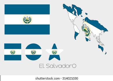 Illustrated Multiple Shapes Set with the Flag of El Salvador