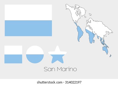 Illustrated Multiple Shapes Set with the Flag of San Marino