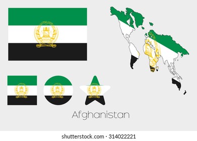 Illustrated Multiple Shapes Set with the Flag of Afghanistan