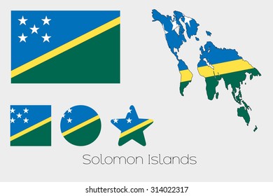 Illustrated Multiple Shapes Set with the Flag of Solomon Islands
