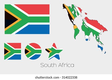 Illustrated Multiple Shapes Set with the Flag of South Africa