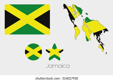 Illustrated Multiple Shapes Set with the Flag of Jamaica