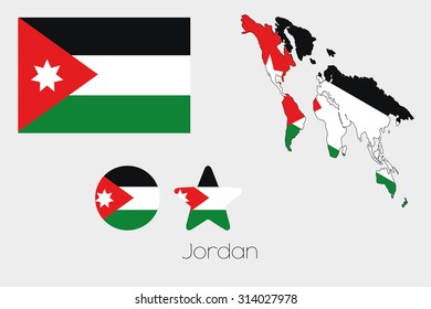 Illustrated Multiple Shapes Set with the Flag of Jordan