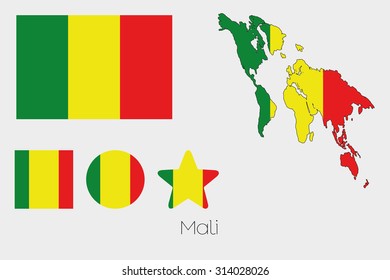 Illustrated Multiple Shapes Set with the Flag of Mali