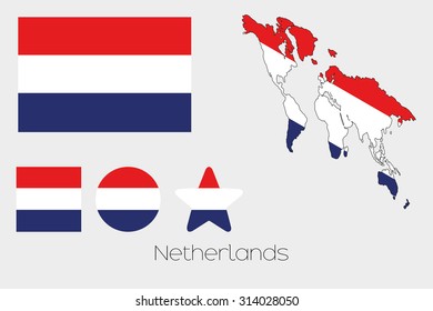 Illustrated Multiple Shapes Set with the Flag of Netherlands