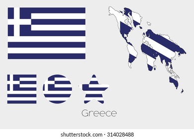 Illustrated Multiple Shapes Set with the Flag of Greece