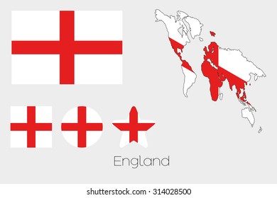 Illustrated Multiple Shapes Set with the Flag of England