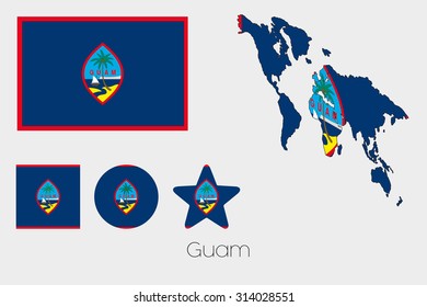 Illustrated Multiple Shapes Set with the Flag of Guam