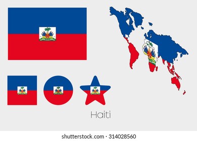 Illustrated Multiple Shapes Set with the Flag of Haiti