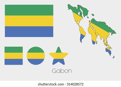 Illustrated Multiple Shapes Set with the Flag of Gabon