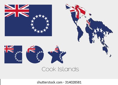 Illustrated Multiple Shapes Set with the Flag of Cook Islands