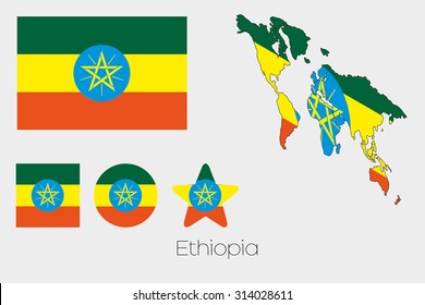 Illustrated Multiple Shapes Set with the Flag of Ethiopia