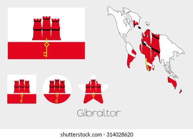 Illustrated Multiple Shapes Set with the Flag of Gibraltar