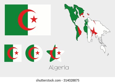 Illustrated Multiple Shapes Set with the Flag of Algeria