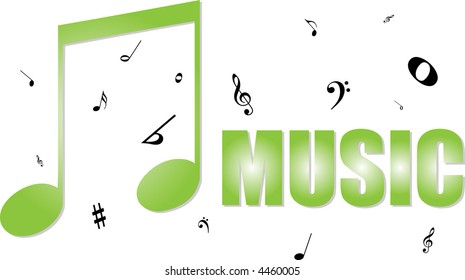Imagen de música ilustrada en verde con notas ideales como logotipo o símbolo