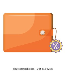 Illustrated orange wallet with a vibrant discount percentage tag, isolated on a white background
