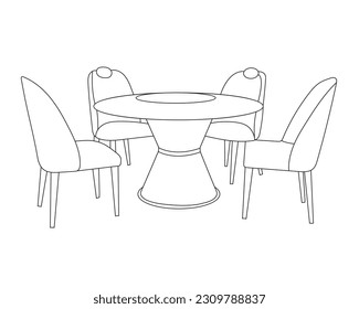 Esbozo ilustrado de las sillas y mesa de un restaurante de fondo blanco