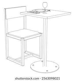Illustrated Outline of Dining Chairs and Table Set in a Restaurant with white background. Vector Illustration.
