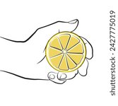 Illustrated outline hand holding a lemon