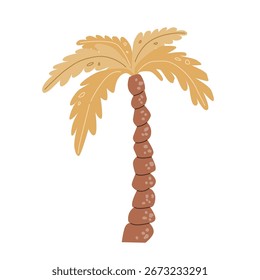 Palmera ilustrada con tronco curvo y frondas doradas.