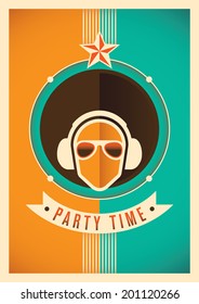 Illustrated party time poster. Vector illustration.