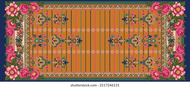 Illustrated Persian carpet original design, tribal texture.