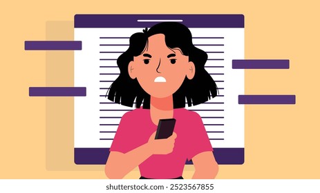 An illustrated person wearing a pink shirt holds a smartphone, set against a background featuring a document and abstract lines, conveying a tech-savvy and professional vibe.