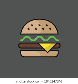 Illustrated pictogram of colorful hamburger on grey background