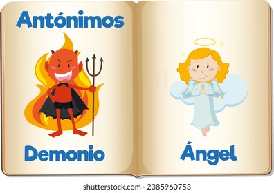 Illustrated picture word card for learning opposites in Spanish