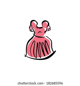 Illustrated pink dress, isolated hand drawn vector clothing.