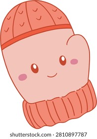 Illustrated Pink Mitten with Face Isolated