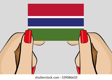 Illustrated Pop Art Hand holding the Flag of  Gambia
