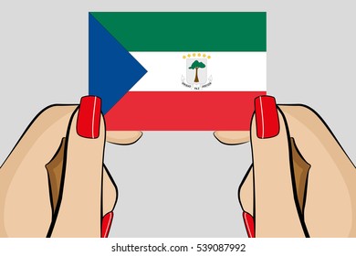 Illustrated Pop Art Hand holding the Flag of  Equitorial Guinuea