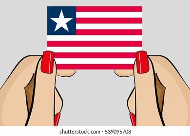 Illustrated Pop Art Hand holding the Flag of  Liberia