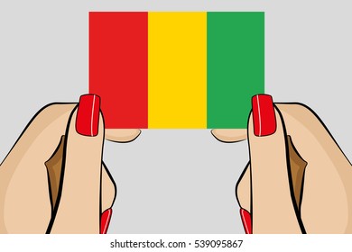 Illustrated Pop Art Hand holding the Flag of  Guinea