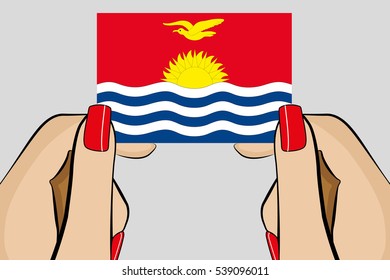 Illustrated Pop Art Hand holding the Flag of  Kiribati