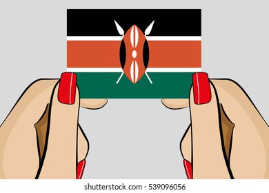Illustrated Pop Art Hand holding the Flag of  Kenya
