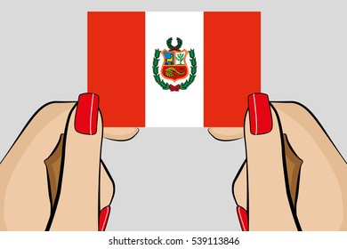 Illustrated Pop Art Hand holding the Flag of  Peru