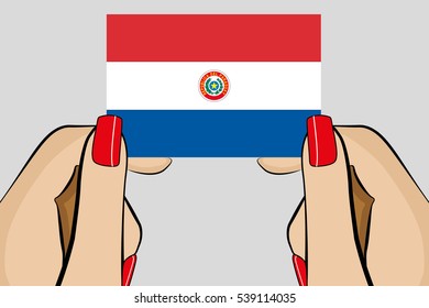 Illustrated Pop Art Hand holding the Flag of  Paraguay