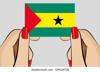 Illustrated Pop Art Hand holding the Flag of  Sao Tome E Principe