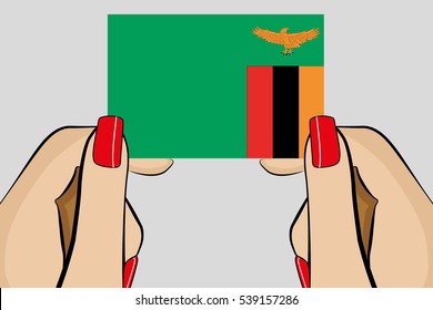 Illustrated Pop Art Hand holding the Flag of  Zambia
