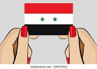 Illustrated Pop Art Hand holding the Flag of  Syria