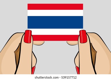 Illustrated Pop Art Hand holding the Flag of  Thailand