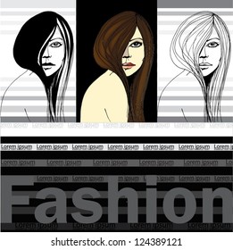 illustrated pretty girl - vector illustration