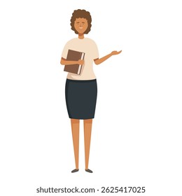 Illustrated professional woman holding documents and gesturing with her hand