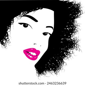 Illustrated Profile Portrait of Woman with Delicate Traits in Vector - 015 EPS -Female silhouette; Vector art; Woman profile; Hair in wind; Elegant lady; vector; Black woman; Black;